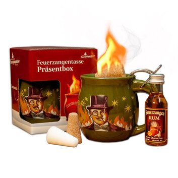 Feuerzangentasse Prsentbox Oliv / Rhmann mit Rum