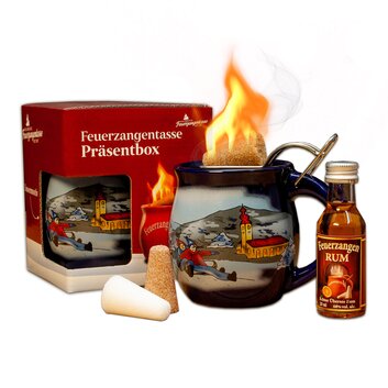 Feuerzangentasse Prsentbox Blau / Winter mit Rum