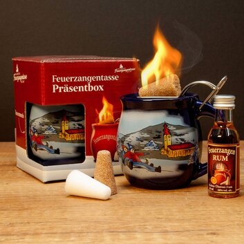 Feuerzangentasse Prsentbox Blau / Winter mit Rum