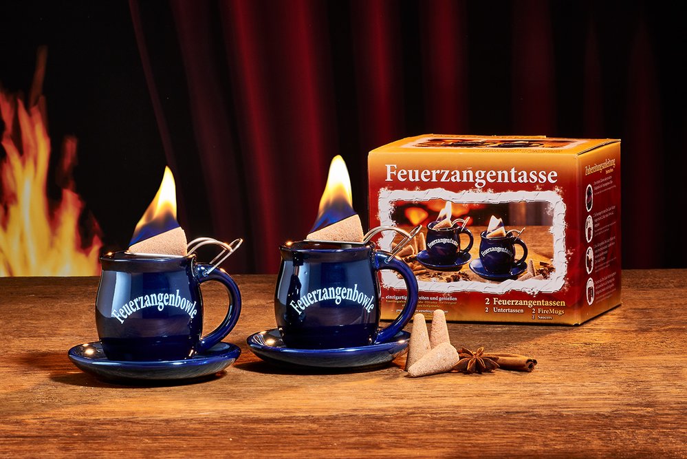 APS 65071 Mini Feuerzangenbowle Set, 2 Edelstahl Becher im Kupfer-Look,  Punschgefäß, 2 Mini-Feuerzangen