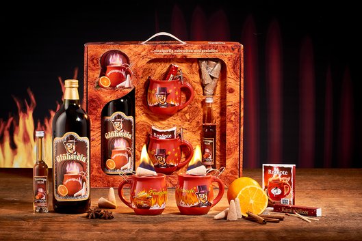Feuerzangentasse Geschenkset, Wurzelholz