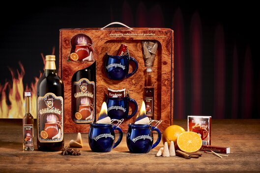 Feuerzangentasse Geschenkset, Wurzelholz Mitternachtsblau