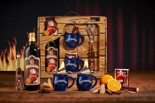 Feuerzangentasse Geschenkset, Schatzkiste Mitternachtsblau