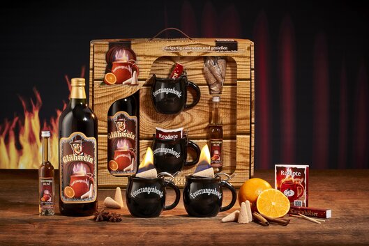 Feuerzangentasse Geschenkset, Schatzkiste Schwarz