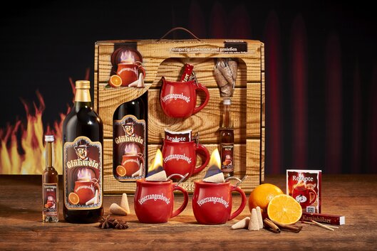 Feuerzangentasse Geschenkset, Schatzkiste Rot