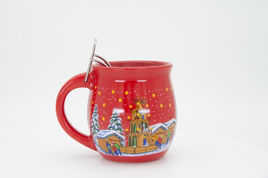 Feuerzangentasse Geschenkset, Wurzelholz Rot/Historischer Markt