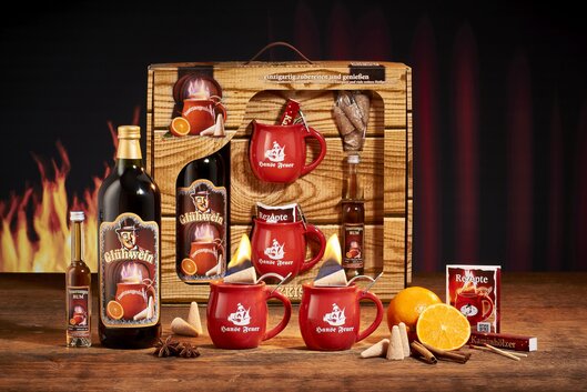 Feuerzangentasse Geschenkset, Schatzkiste Rot/Hanse Feuer