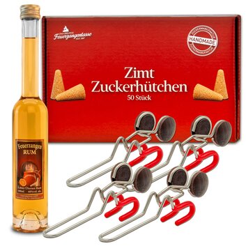 Feuerzange-Set, 4x Feuerzange mit Rum (100ml) + ZuckerHtchen (50er)