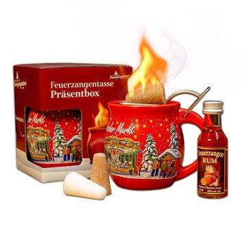 Feuerzangentasse Präsentbox Rot / Historischer Markt mit Rum