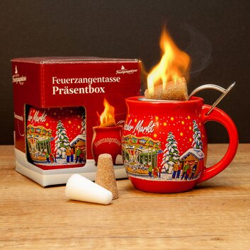 Feuerzangentasse Prsentbox Rot / Historischer Markt ohne Rum