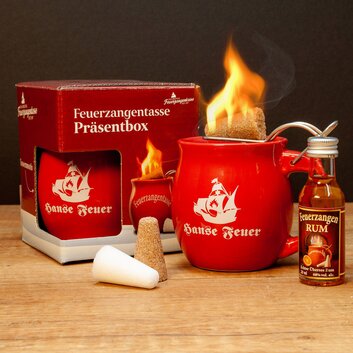Feuerzangentasse Prsentbox Rot / HanseFeuer mit Rum