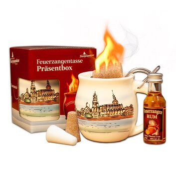 Feuerzangentasse Präsentbox Cremeweiß / Dresden mit Rum