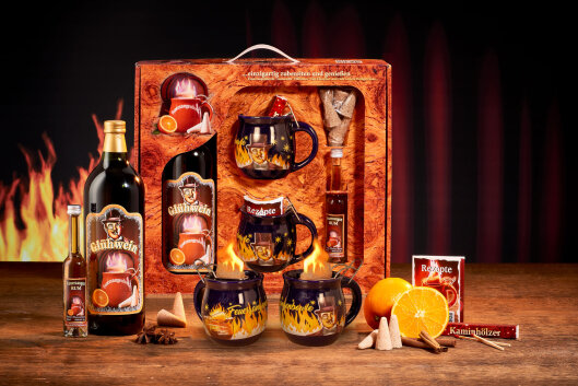 Feuerzangentasse Geschenkset, Wurzelholz Blau/Rühmann